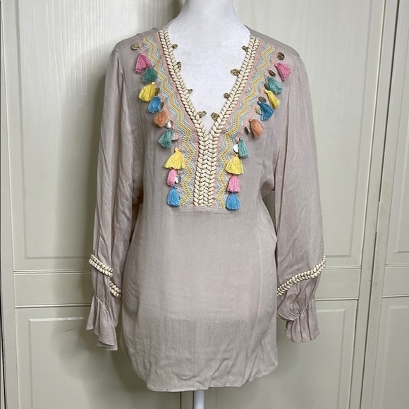 Soft surroundings Clementine Natural 
Tassel Tunic No Tags Sz M-L - Picture 1 of 8